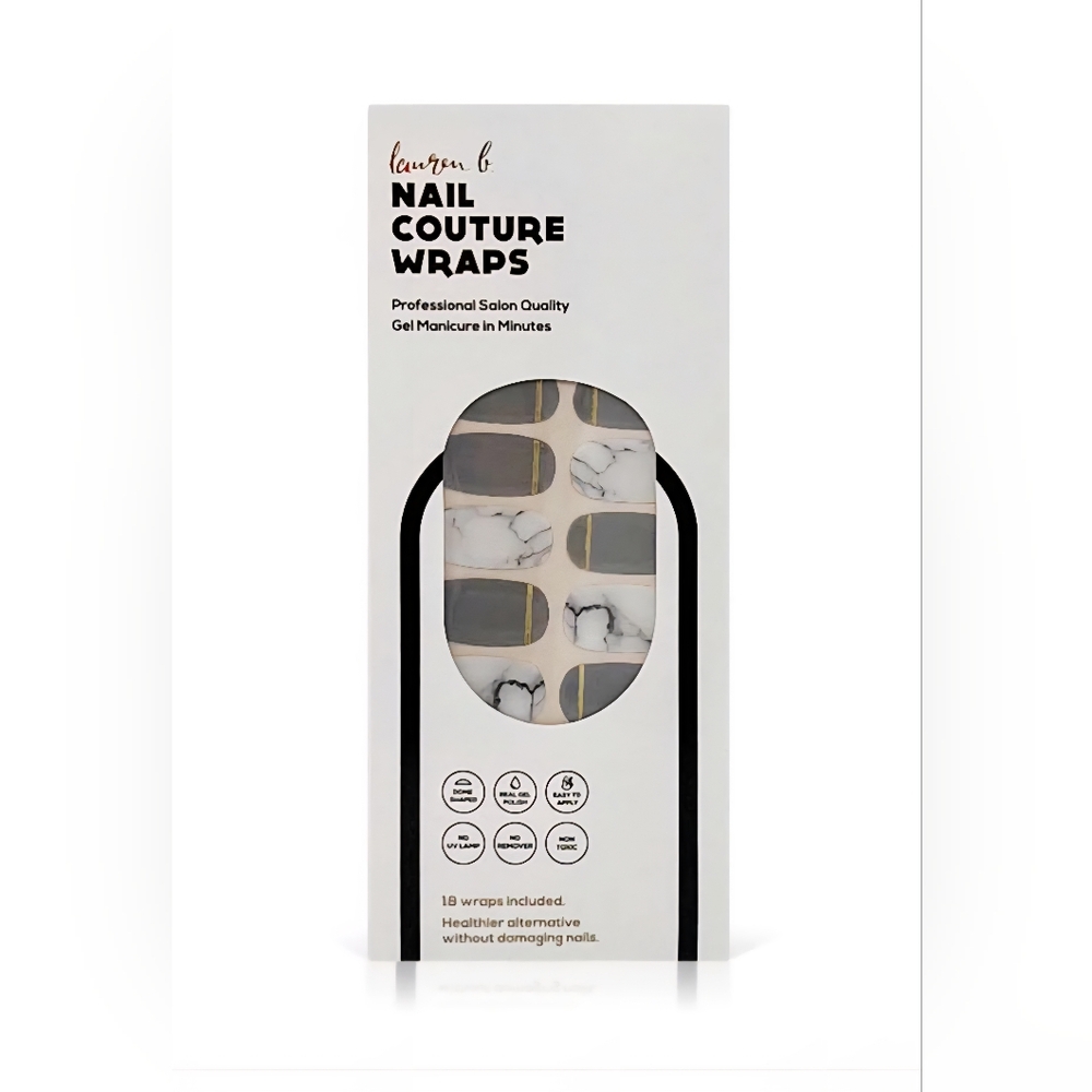 NWT Lauren B Beauty Grey & Gold Marble Gel Nail Wrap